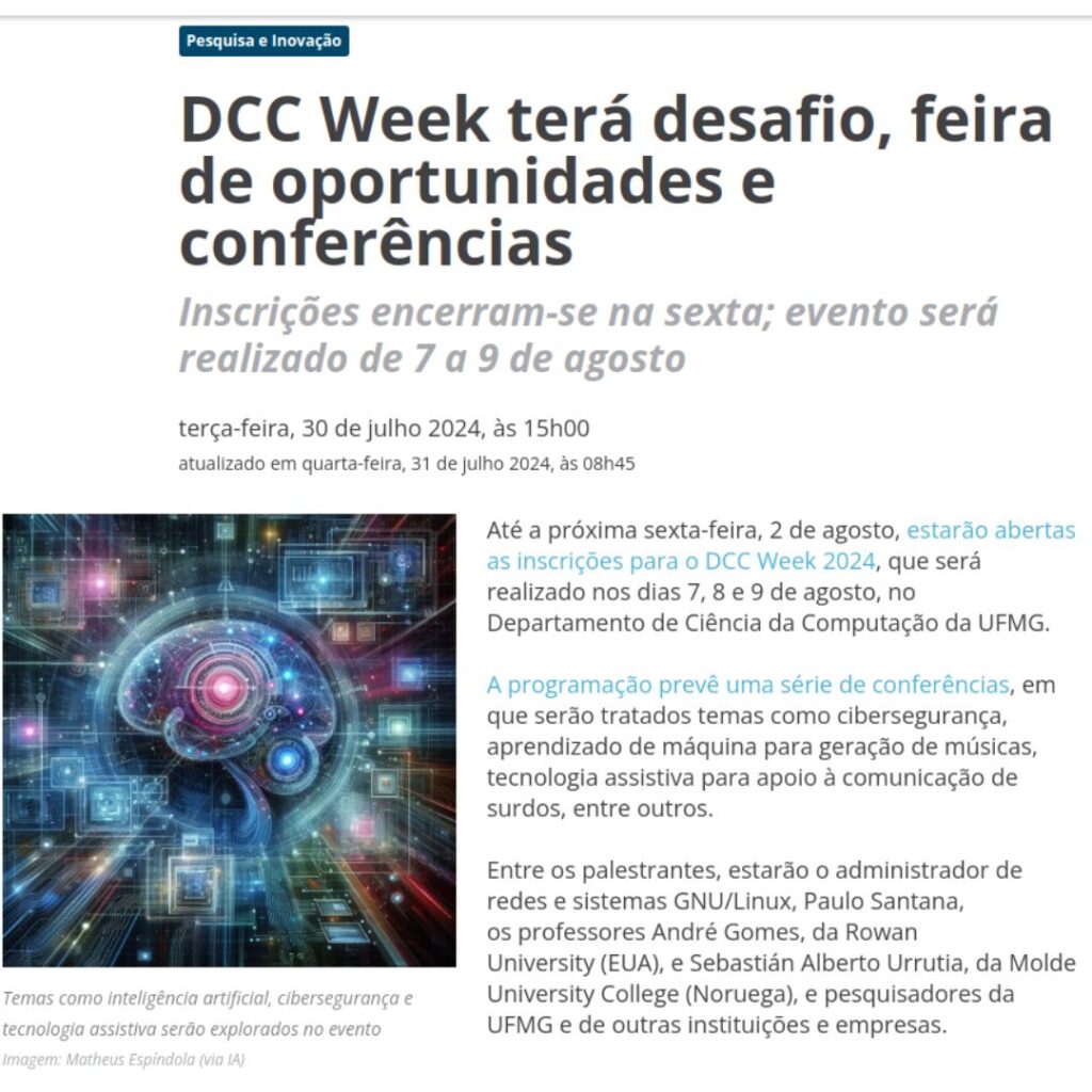 DCC Week terá desafio, feira de oportunidades e conferências