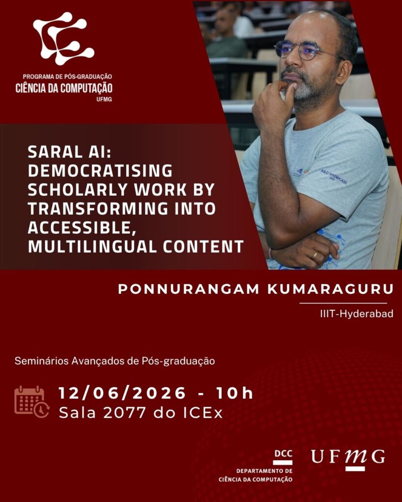 Professor do IIIT-Hyderabad profere palestra no DCC sobre a plataforma Saral AI