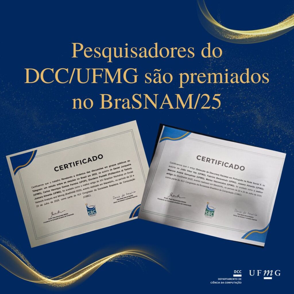 Pesquisadores do DCC/UFMG vencem prêmio de melhores artigos no BraSNAM 2025