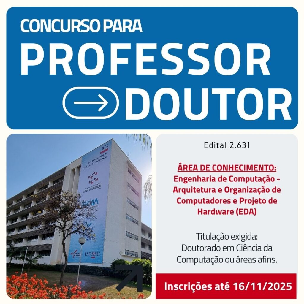 Concurso público oferece vagas para professor doutor em Ciência da Computação na UFMG