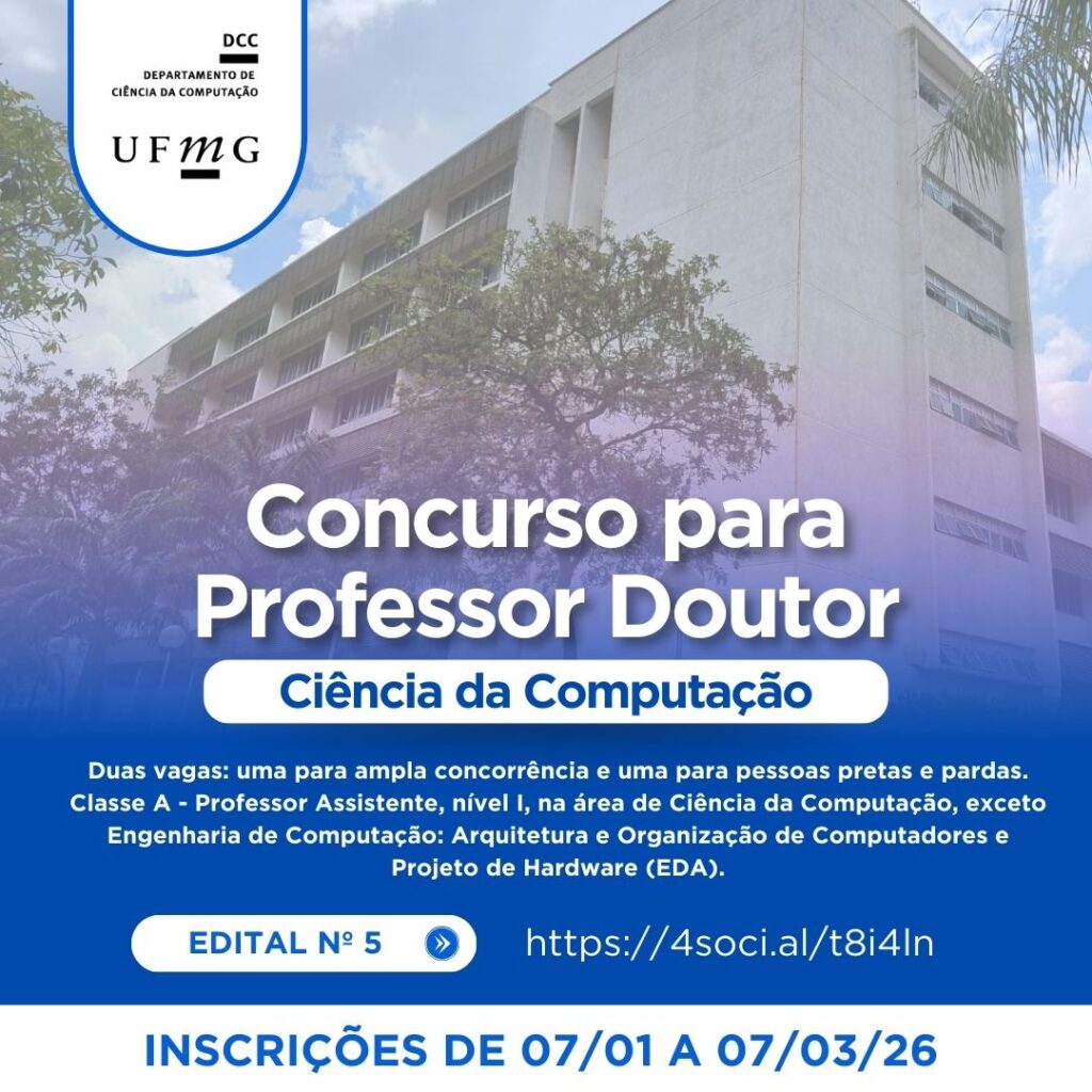 UFMG abre concurso para professores no Departamento de Ciência da Computação